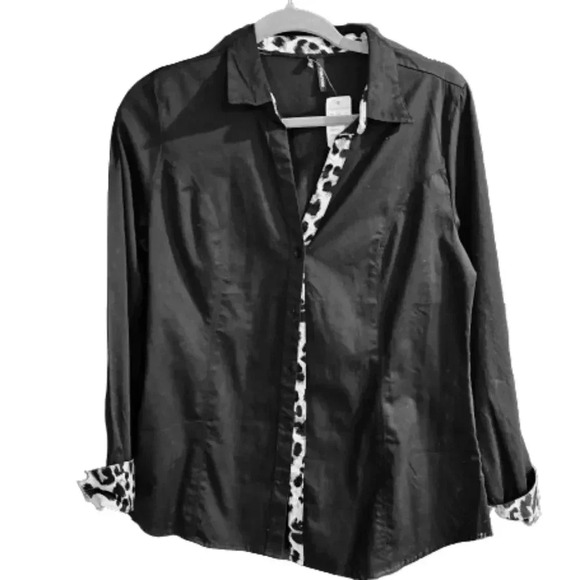 Maurices Black Button Down Shirt with Animal print enhancements.  NWT - Picture 1 of 7